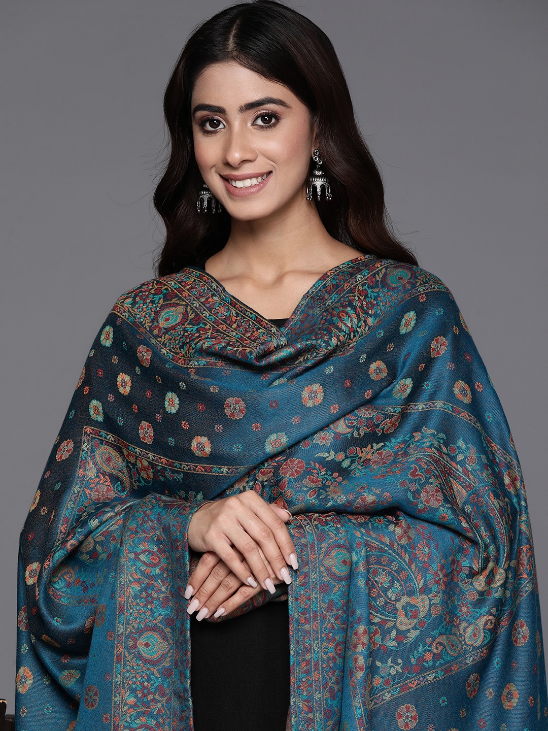 

Biba Ethnic Motifs Woven Design Shawl, Blue