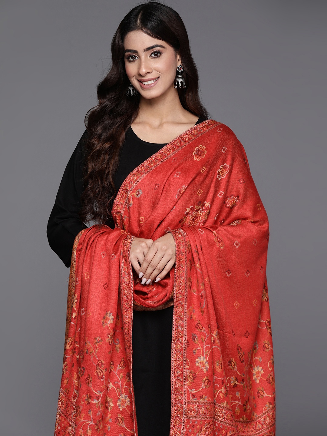 

Biba Ethnic Motifs Woven Design Shawl, Red