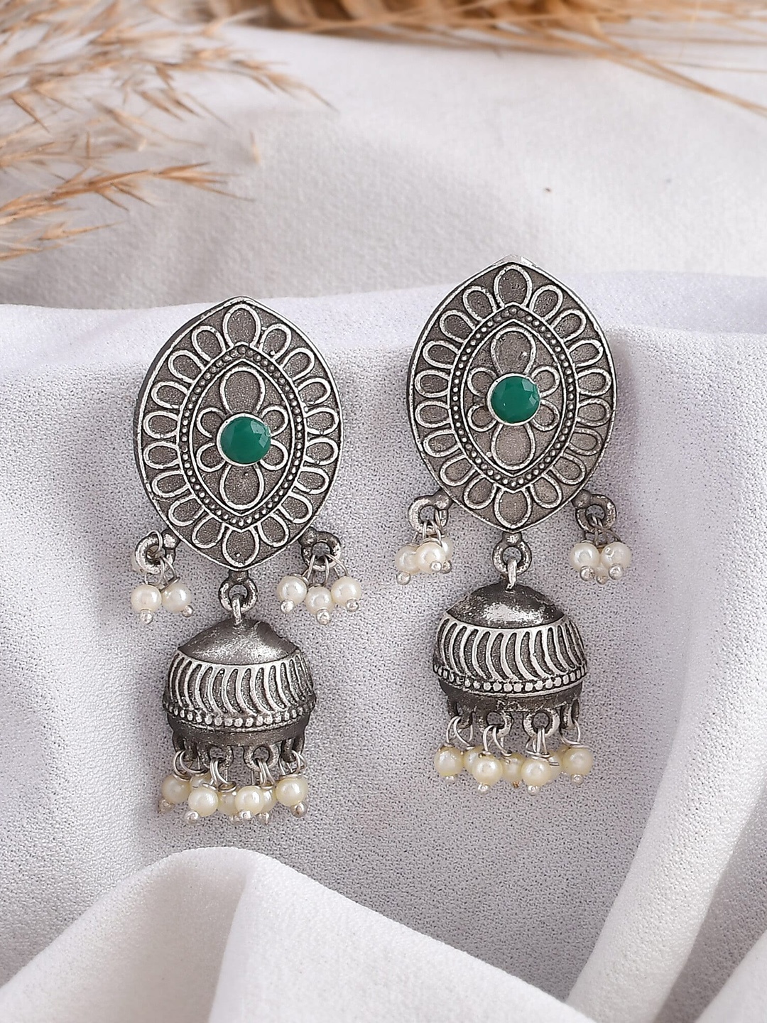 

DASTOOR Silver-Plated Contemporary Oxodise Jhumkas