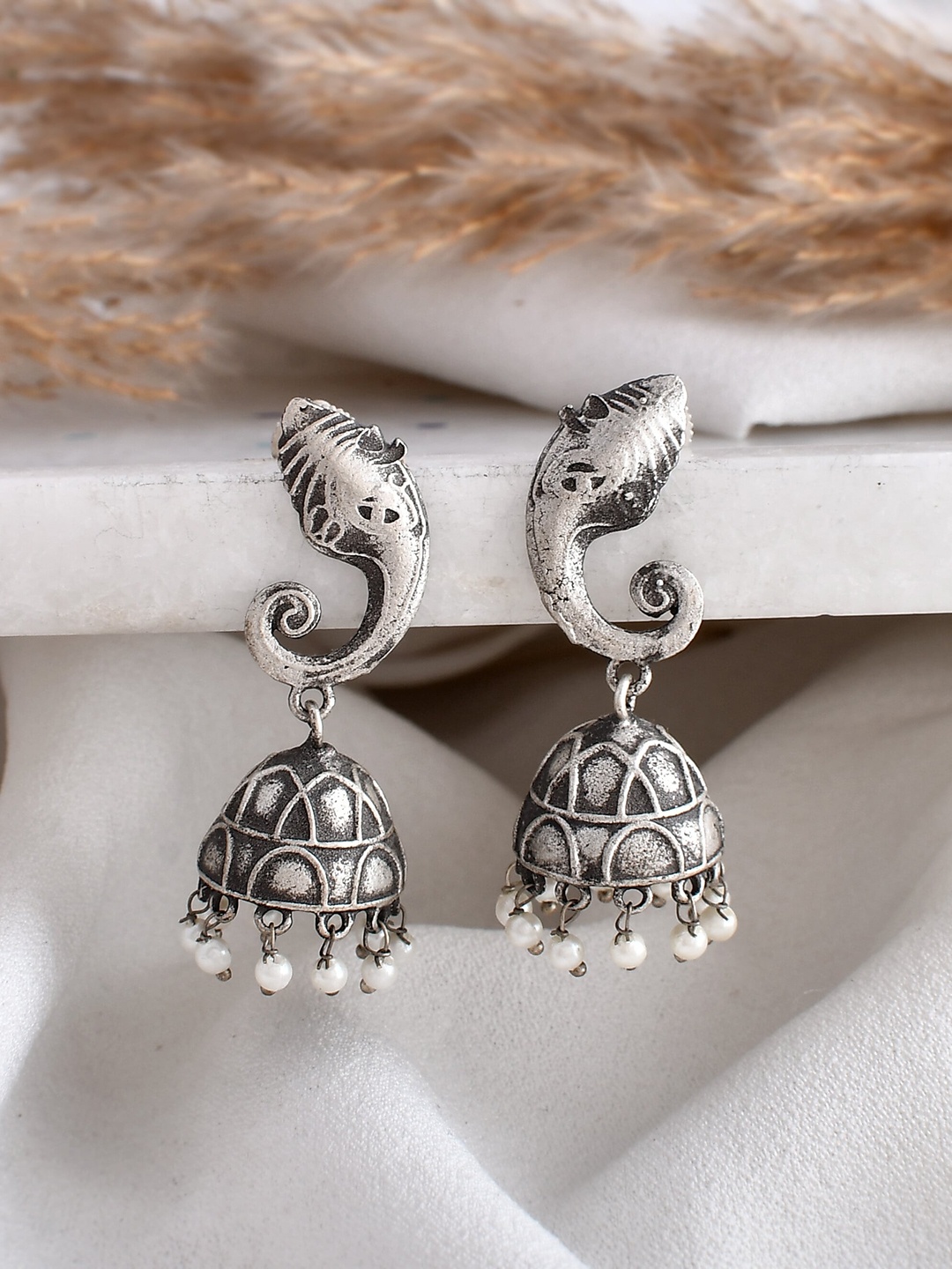 

DASTOOR Silver-Plated Contemporary Oxodise Jhumkas