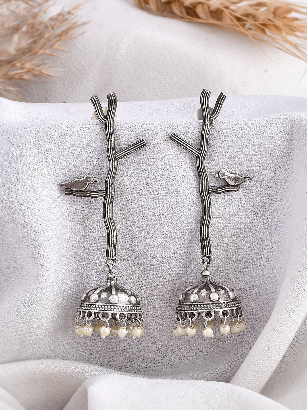 

DASTOOR Silver-Plated Contemporary Oxodise Jhumkas