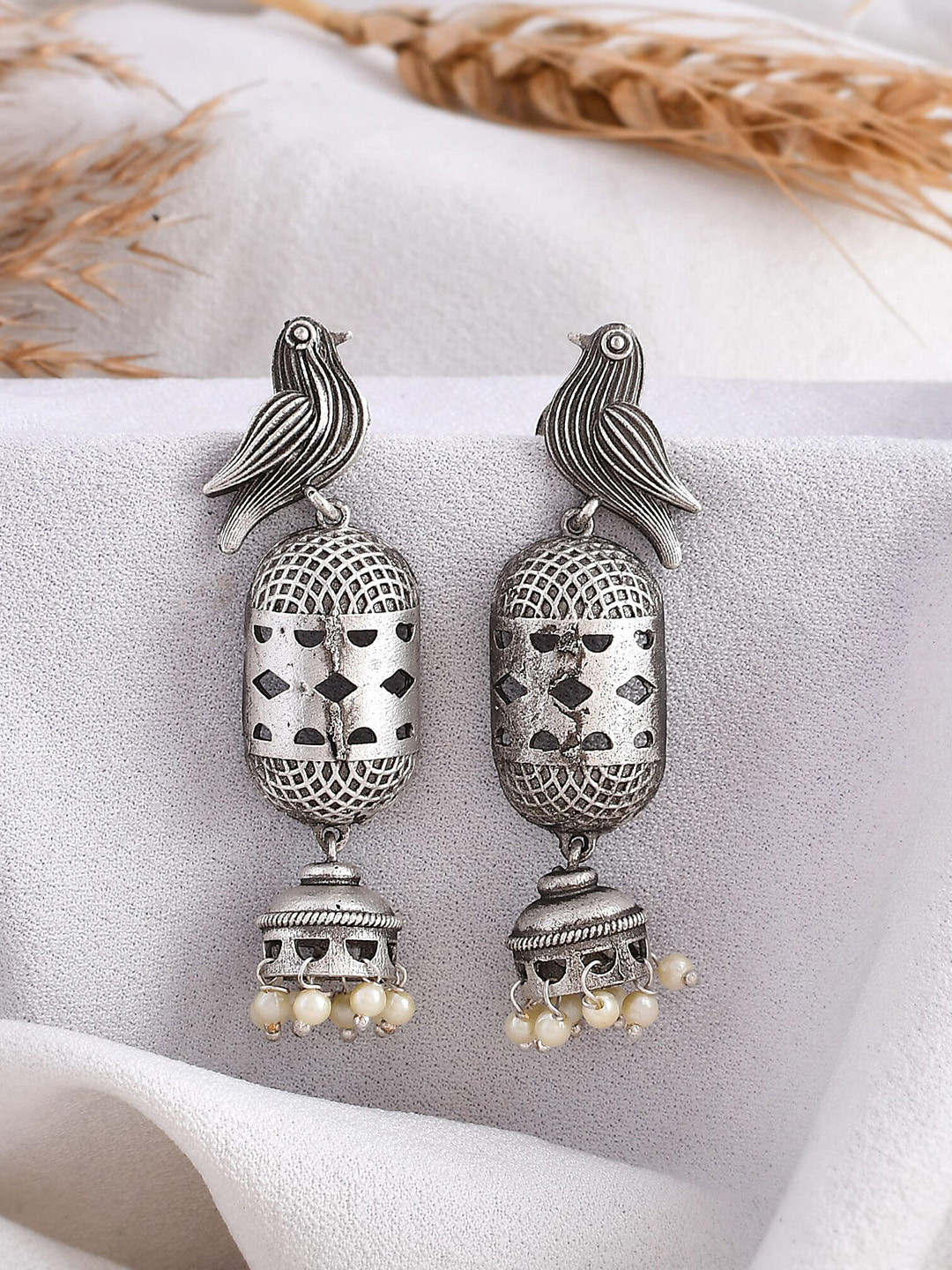 

DASTOOR Silver-Plated Contemporary Oxodise Jhumkas