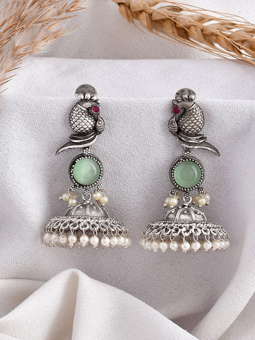 

DASTOOR Silver-Plated Oxidised Contemporary Jhumkas
