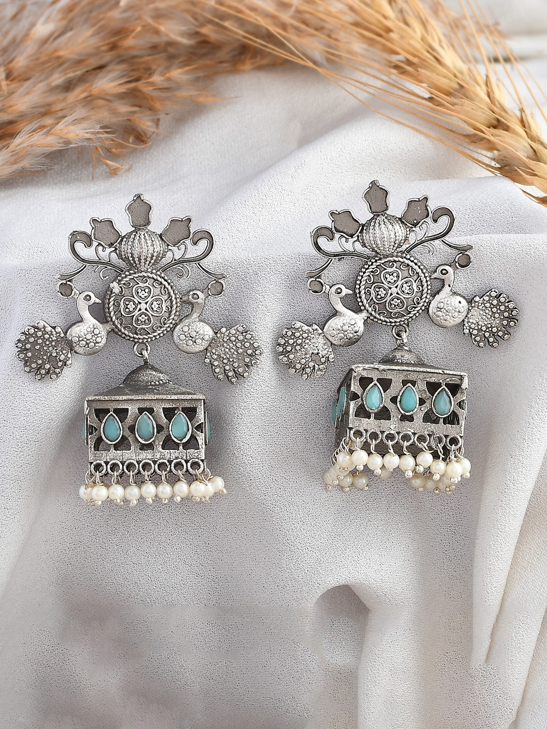

DASTOOR Oxidise Silver Plated Jhumkas