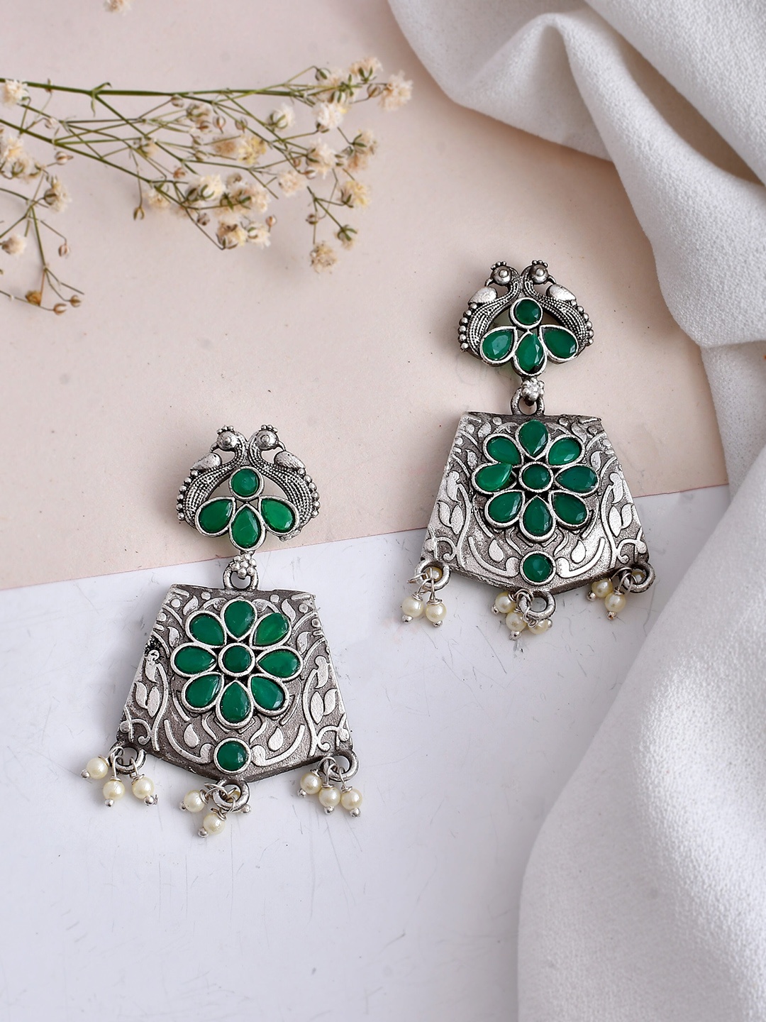 

DASTOOR Oxidise Silver Plated Drop Earrings