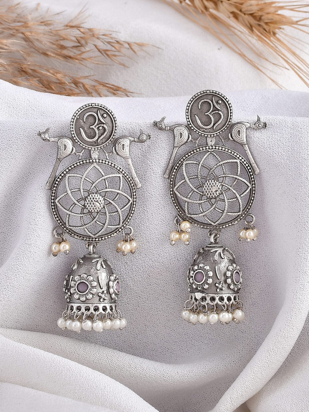 

DASTOOR Oxidise Silver Plated Jhumkas