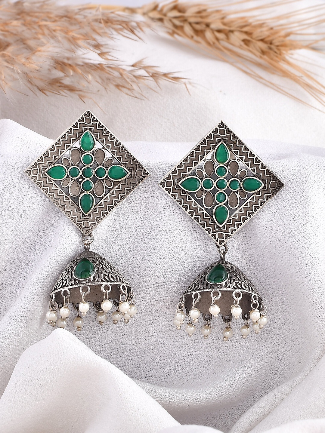 

DASTOOR Oxidise Silver Plated Jhumkas