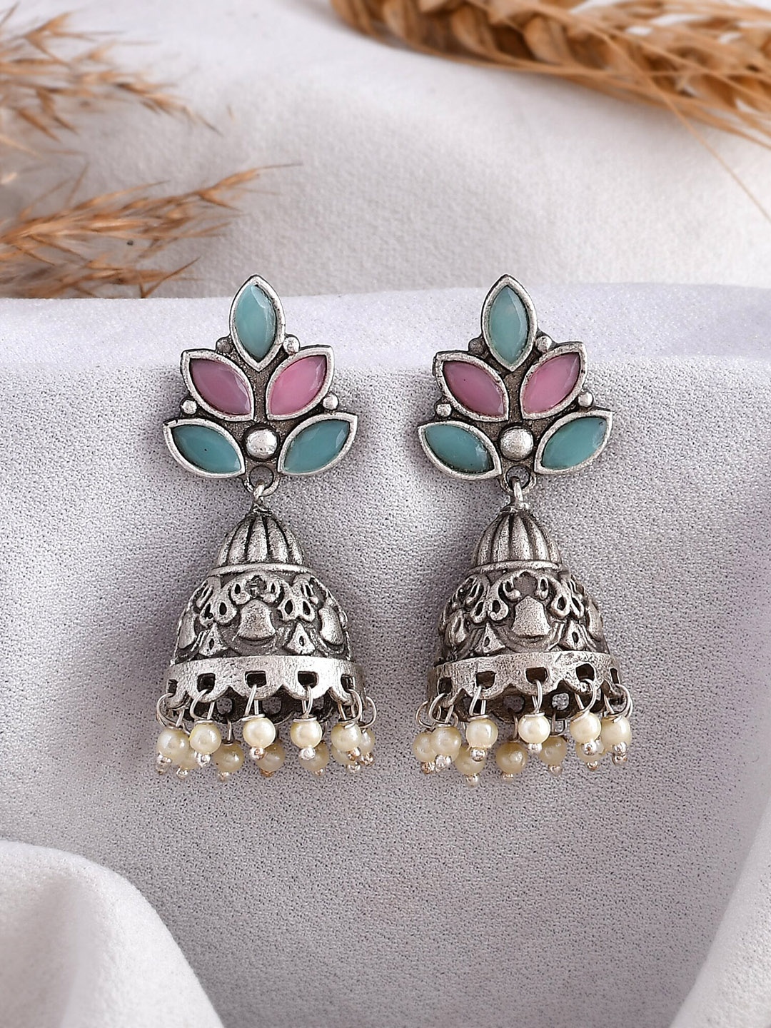 

DASTOOR Oxidise Silver Plated Jhumkas