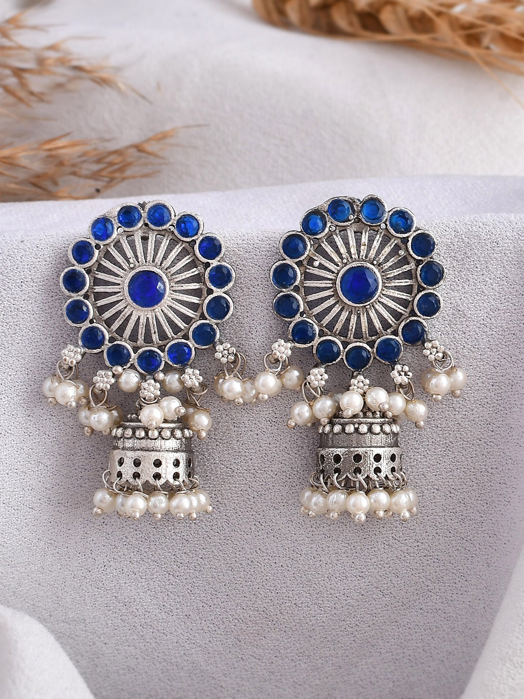 

DASTOOR Oxidise Silver Plated Jhumkas