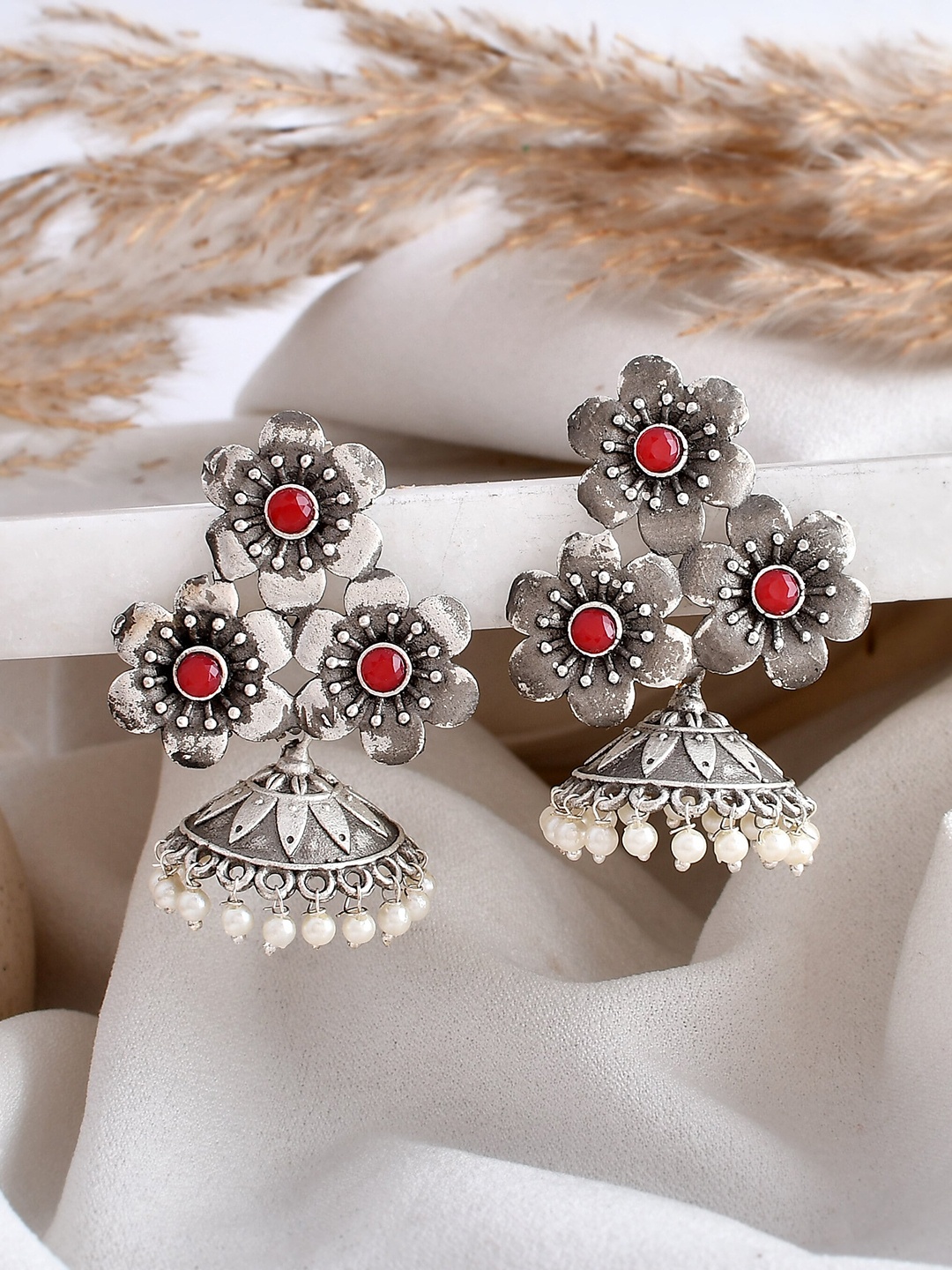 

DASTOOR Oxidise Silver Plated Jhumkas