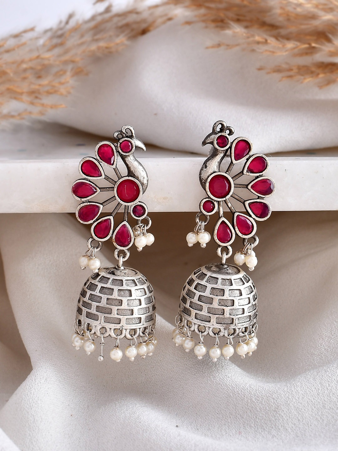 

DASTOOR Oxidise Silver Plated Jhumkas
