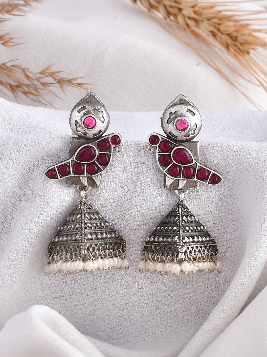 

DASTOOR Silver-Plated Contemporary Jhumkas Earrings