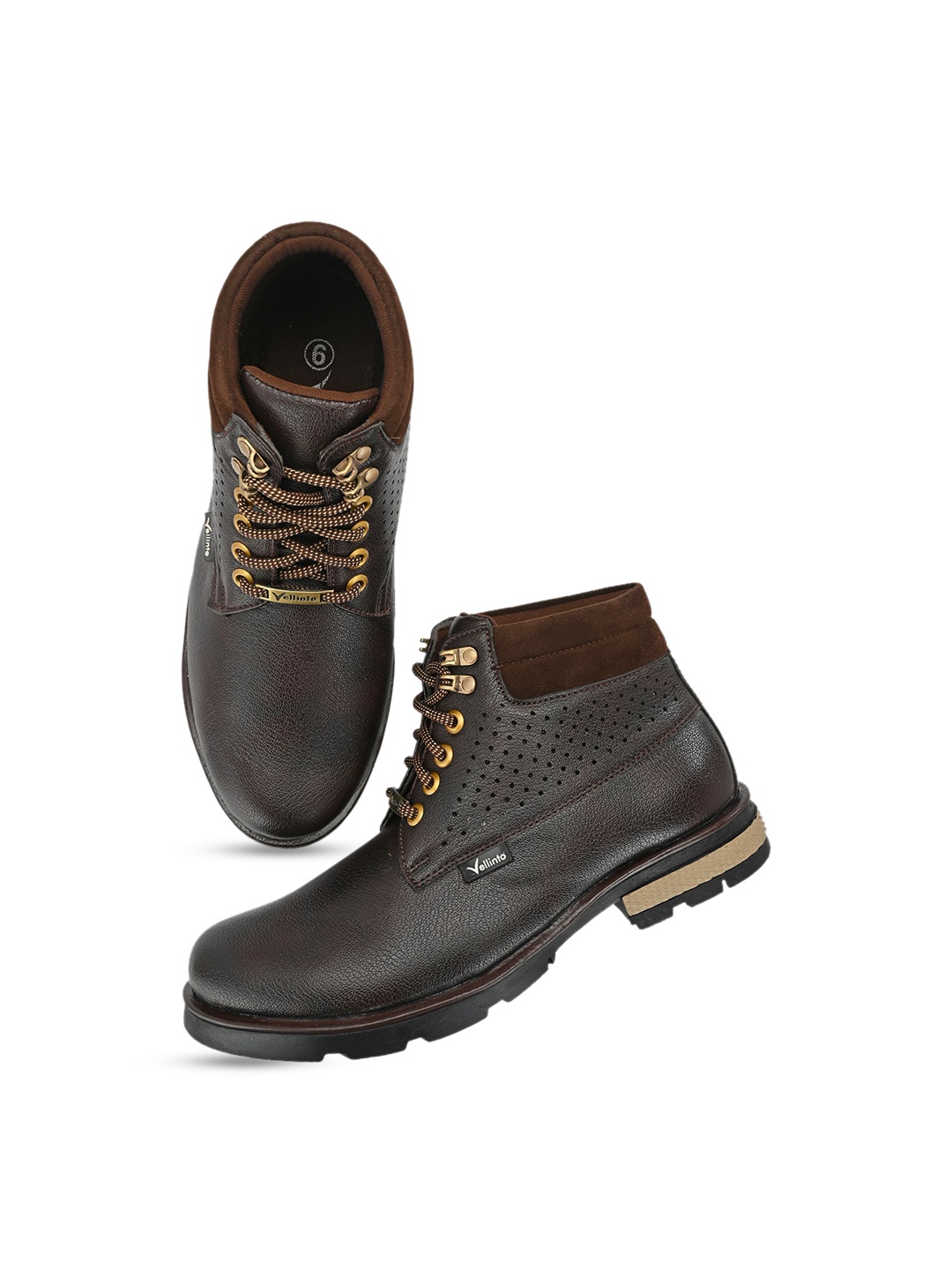 

Vellinto Men Rocky Perforated Lightweight Skid-Proof Mid-Top Regular Boots, Brown