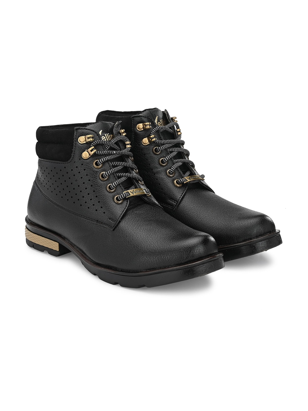 

Vellinto Men Rocky Perforated Lightweight Skid-Proof Mid-Top Regular Boots, Black