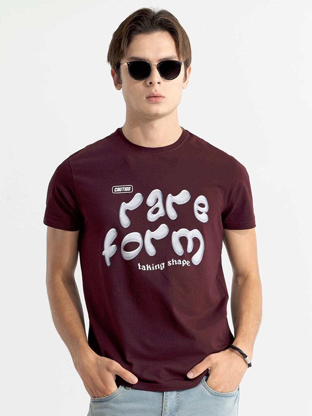 

Snitch Typography Printed Cotton T-Shirt, Maroon