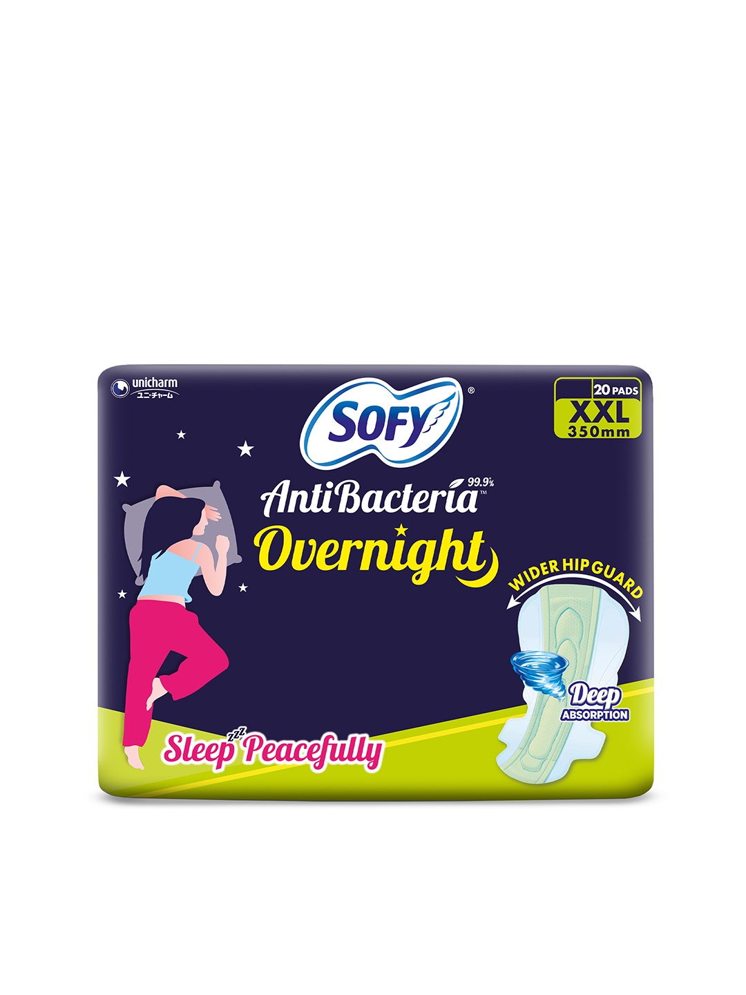 

SOFY Anti Bacteria Overnight XXL Sanitary Pads with Wider Hip Guard - 20 Pads, Purple