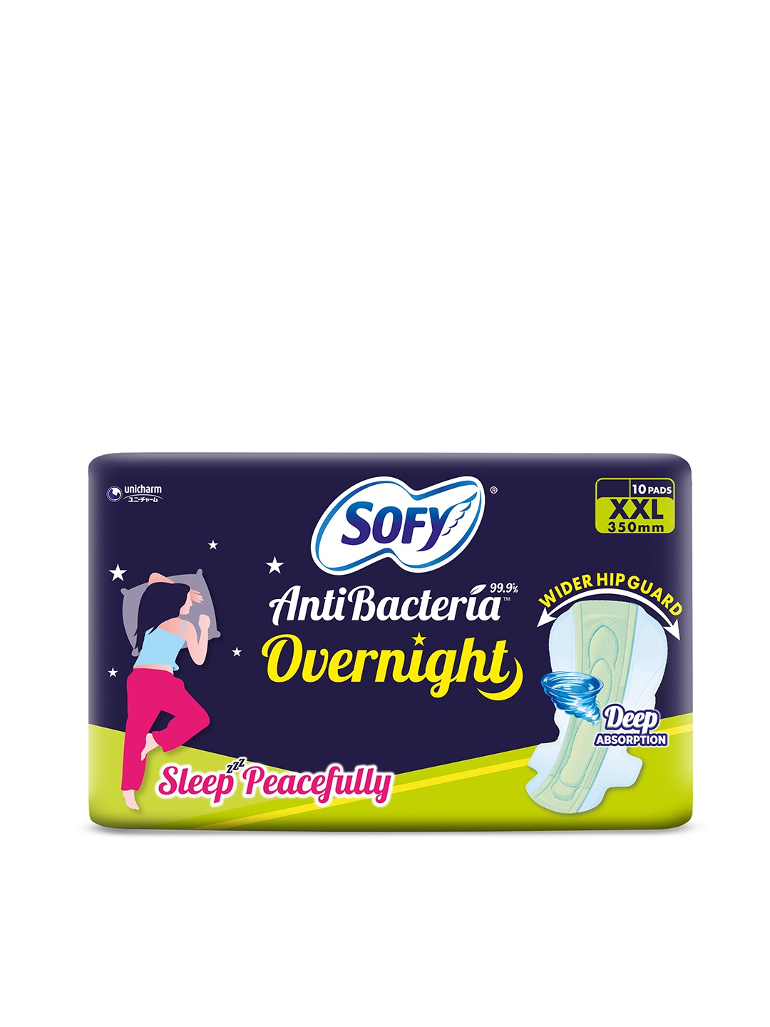 

SOFY Anti Bacteria Overnight XXL Sanitary Pads with Wider Hip Guard - 10 Pads, Purple