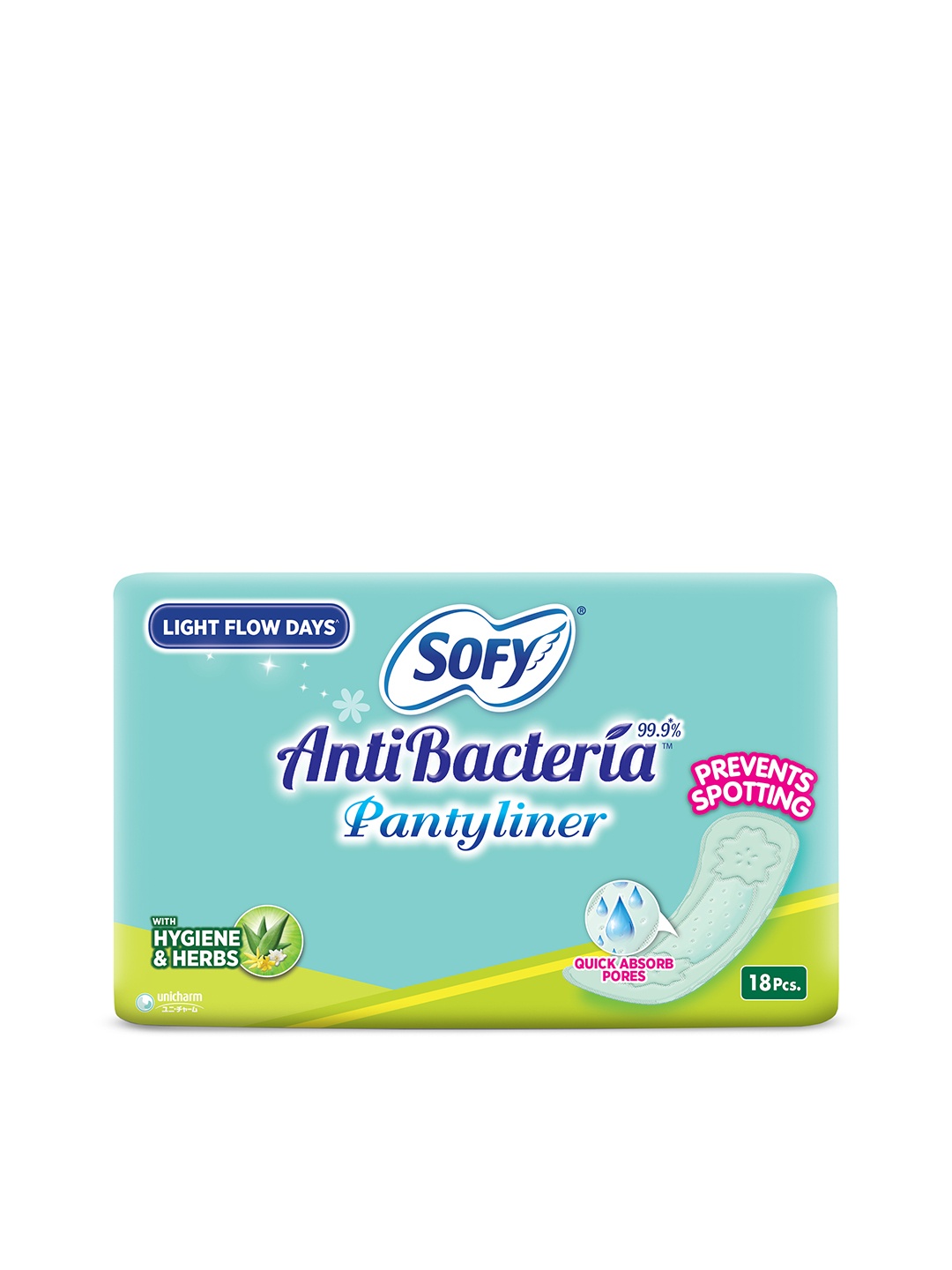 

SOFY Anti Bacteria Pantyliner to Prevent Spotting - 18 pcs, Sea green