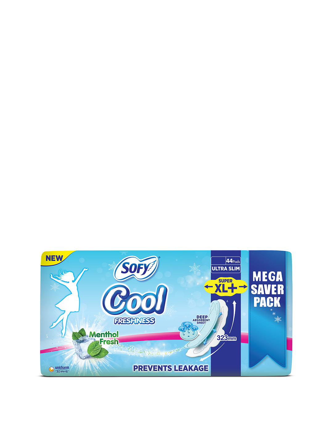 

SOFY Cool Freshness Super XL+ Ultra Slim Menthol Fresh Sanitary Napkins - 44 Pads, Blue
