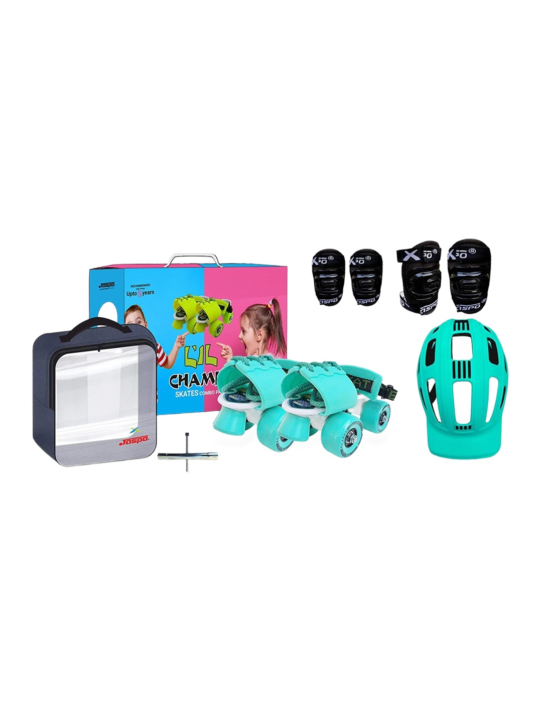 

Jaspo Kids L'Il Champs Quad Adjustable Junior Roller Skates Combo, Turquoise blue