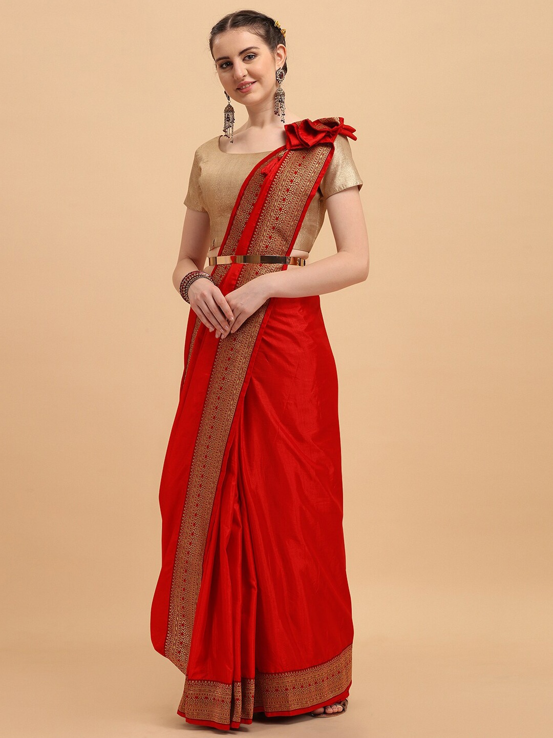 

KALINI Woven Design Zari Pure Silk Saree, Red