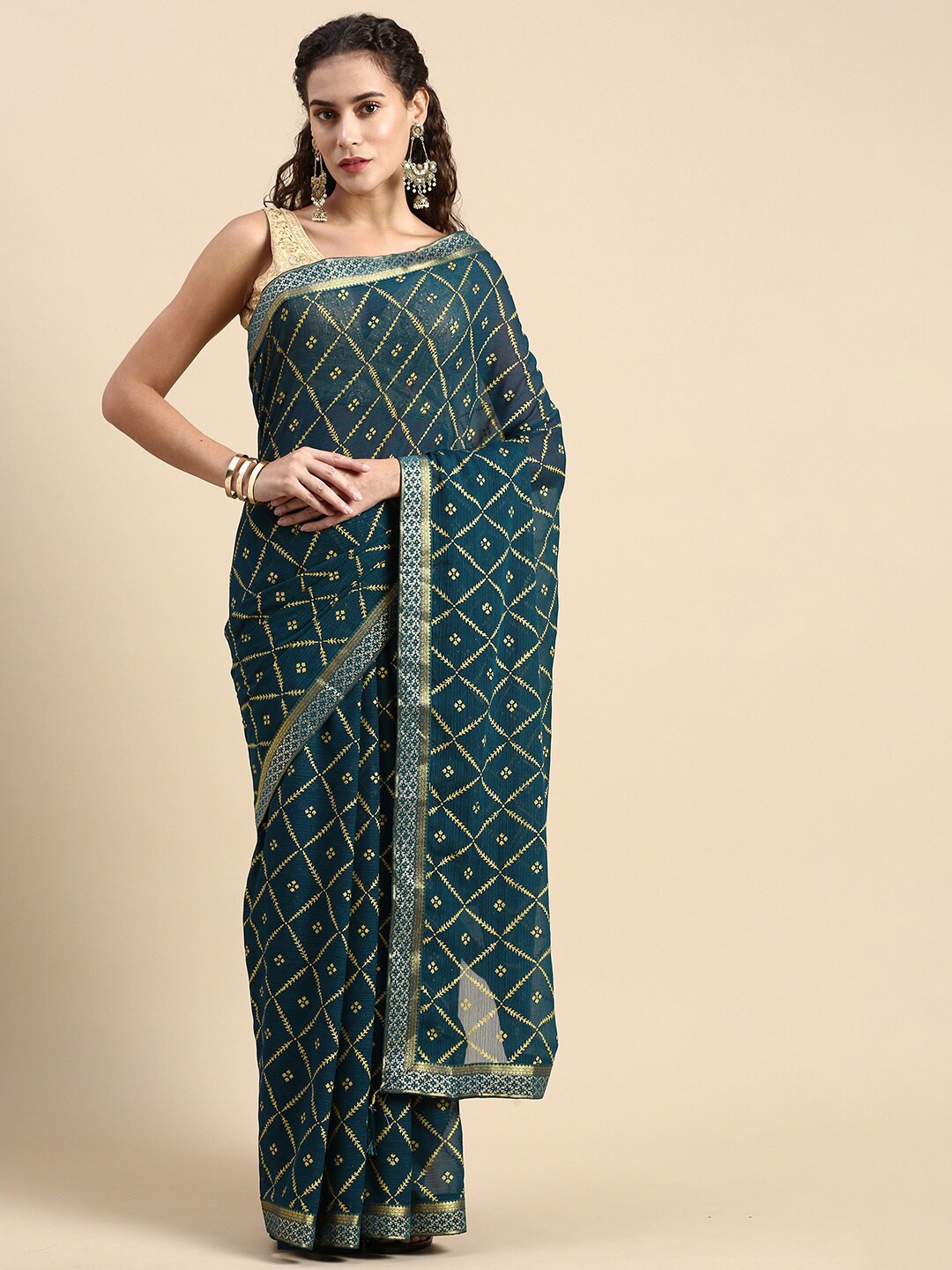 

KALINI Ethnic Motif Printed Saree, Teal