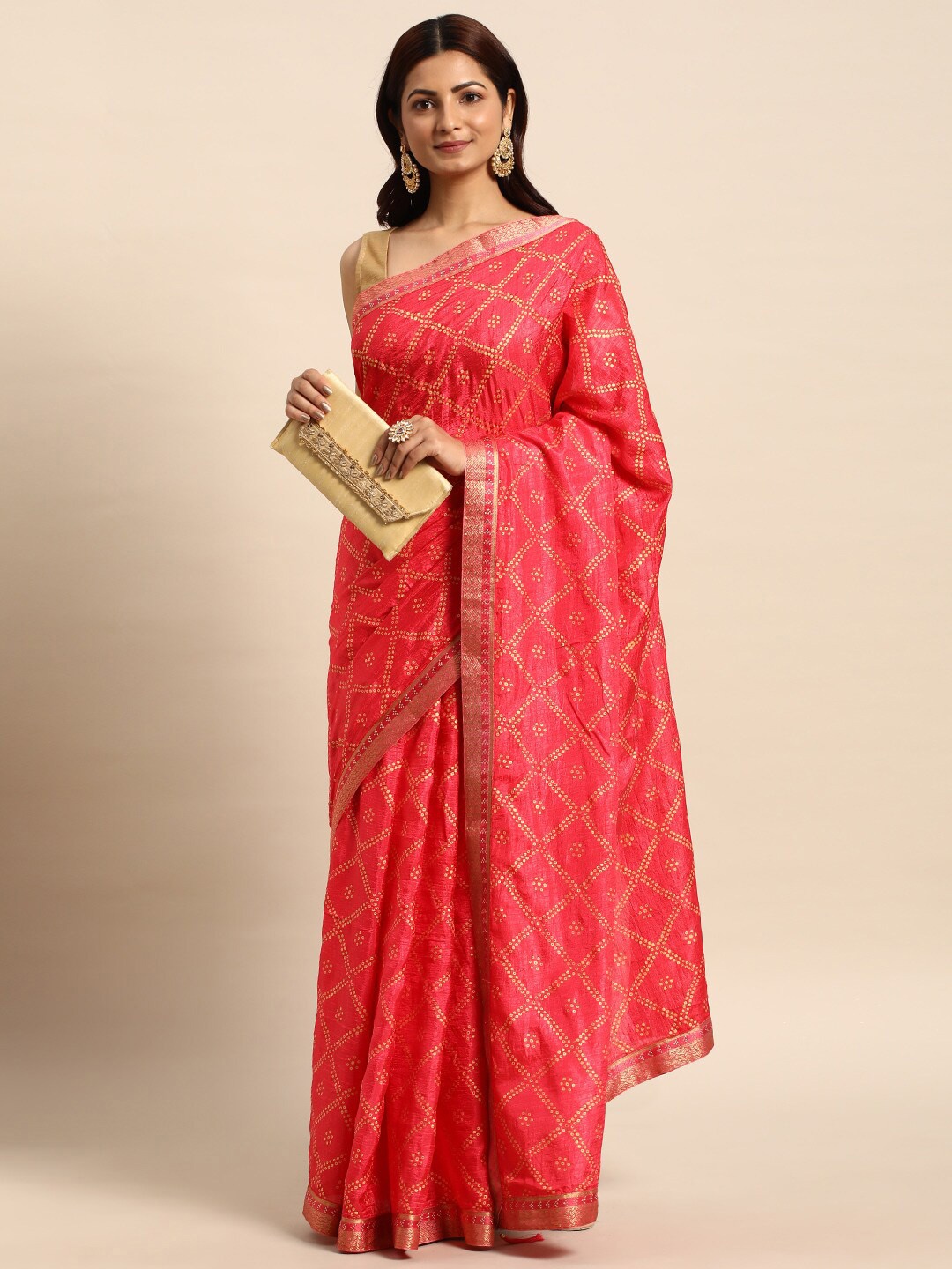 

KALINI Bandhani Foil Printed Saree, Pink