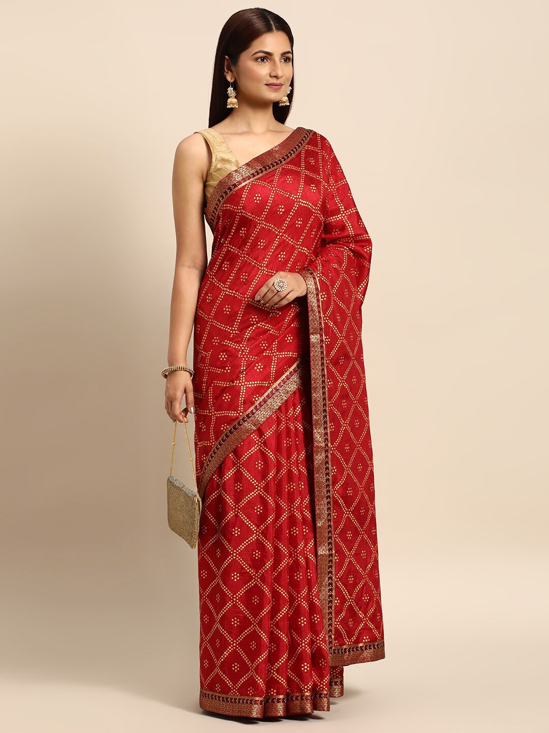 

KALINI Bandhani Foil Printed Saree, Maroon