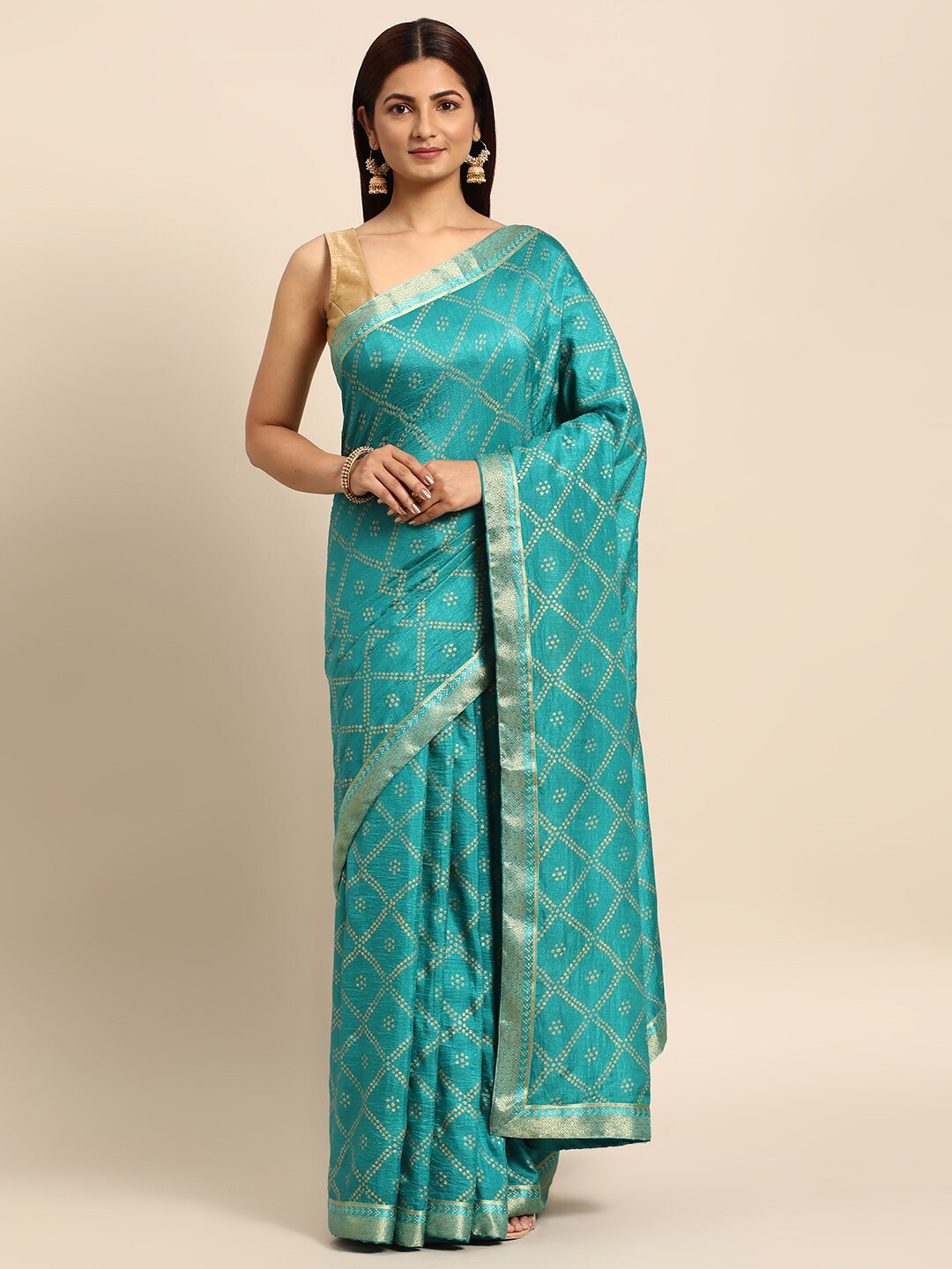 

KALINI Bandhani Zari Pure Silk Saree, Turquoise blue