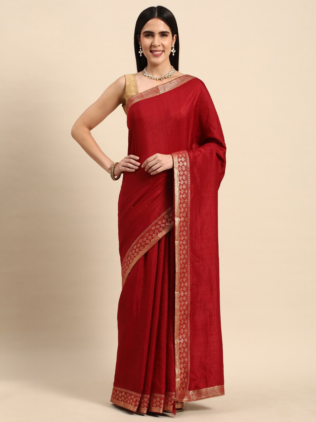 

KALINI Fancy Border Silk Blend Saree, Maroon