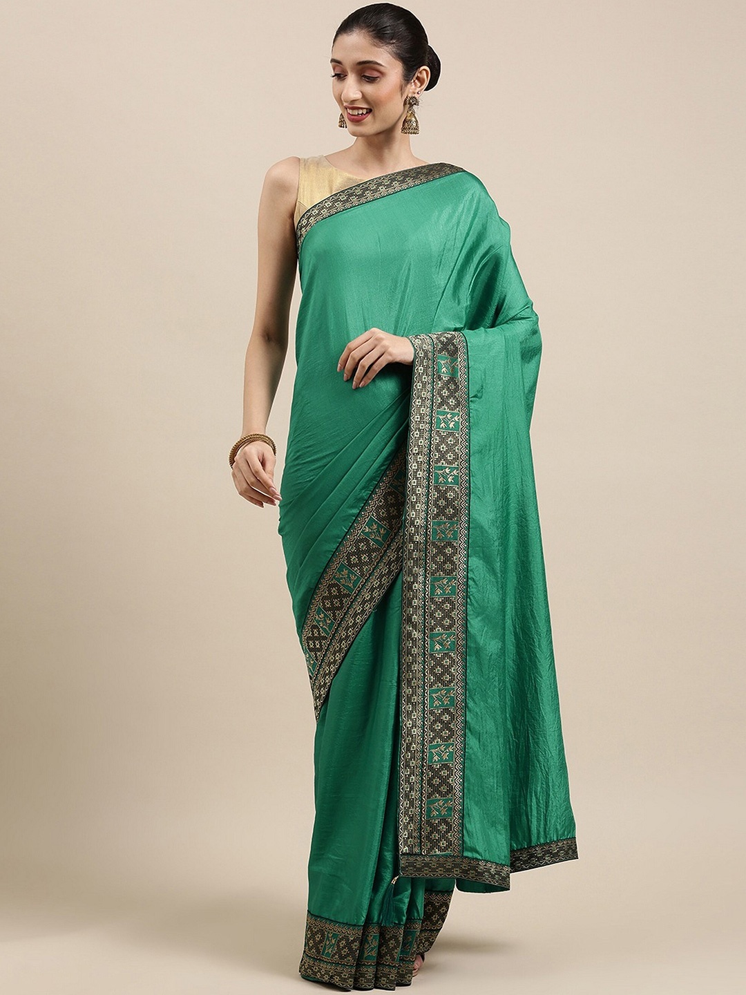 

KALINI Zari Pure Silk Saree, Green
