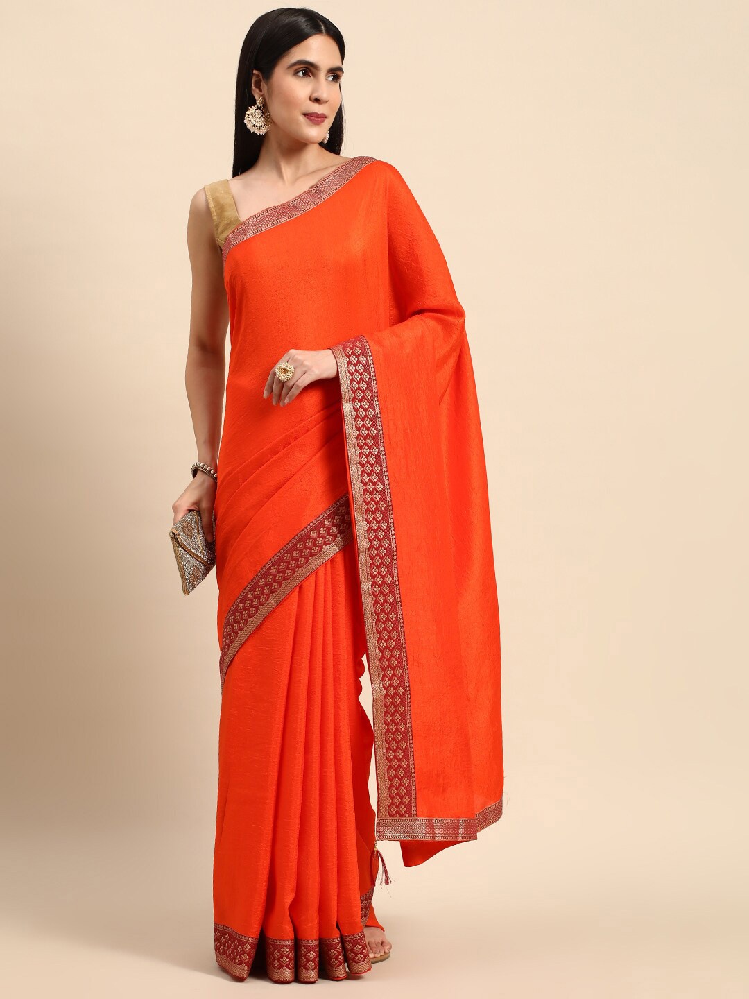 

KALINI Zari Pure Silk Saree, Orange