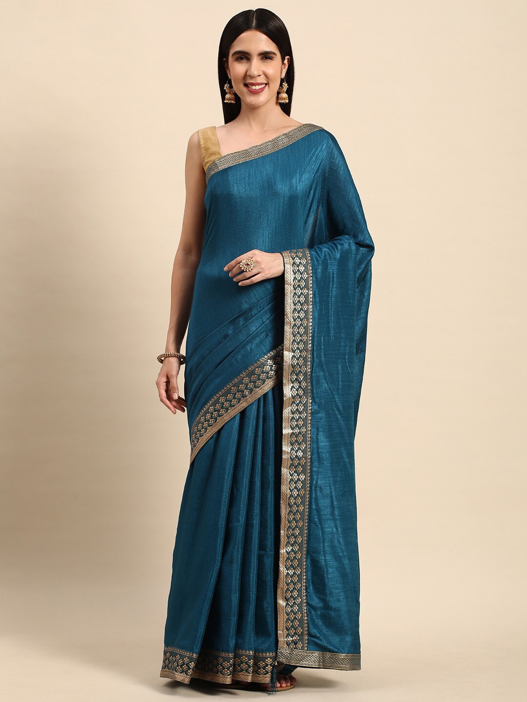 

KALINI Zari Pure Silk Saree With Woven Design Border, Blue