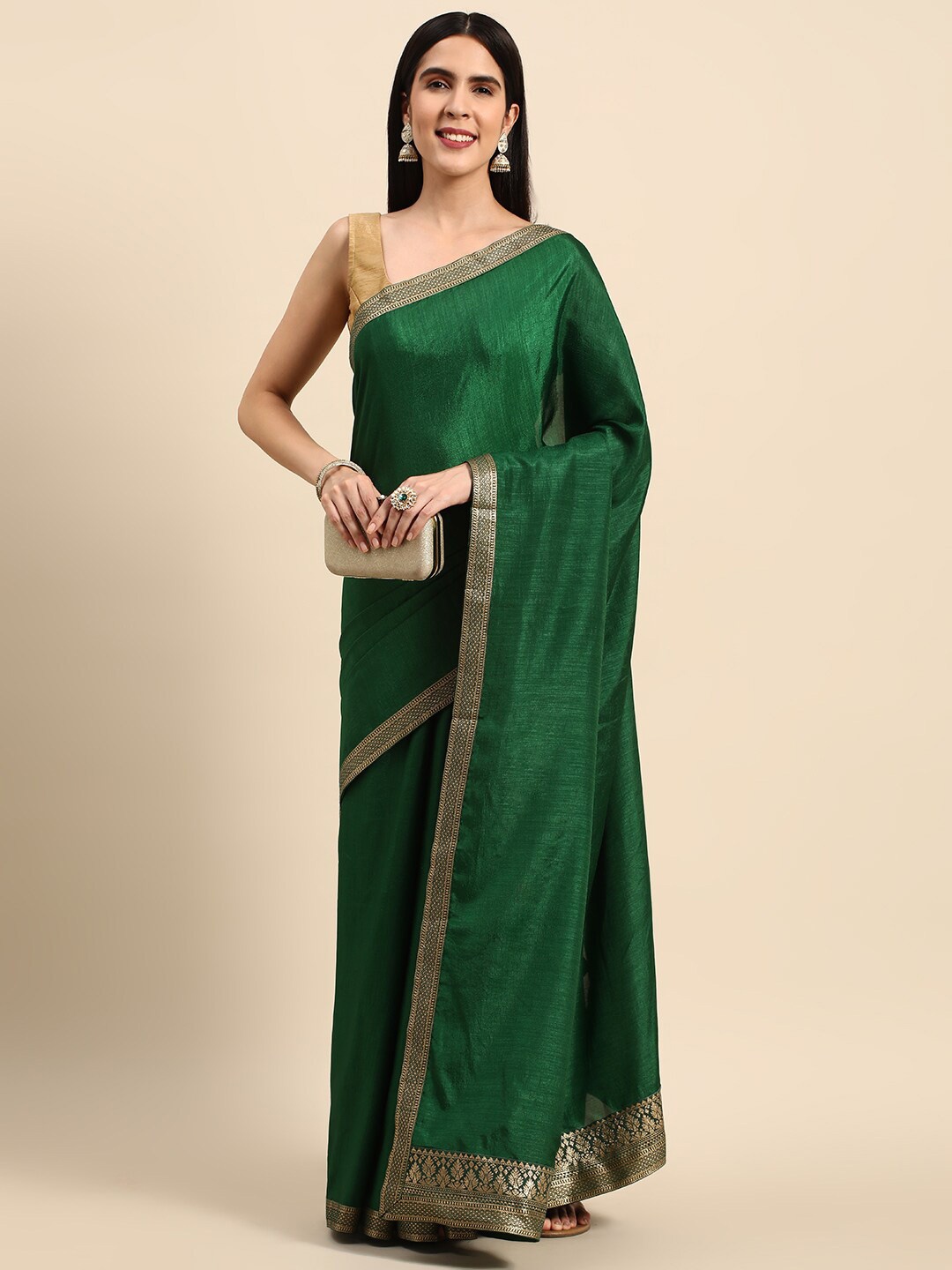 

KALINI Zari Pure Silk Saree With Woven Design Border, Green