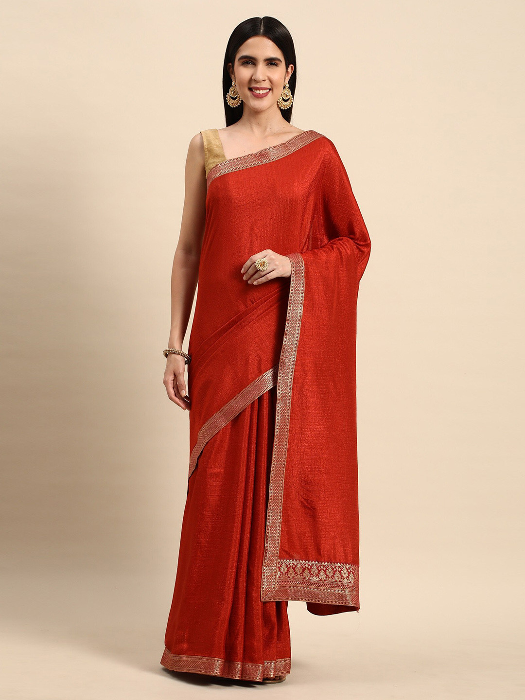 

KALINI Zari Pure Silk Saree, Red