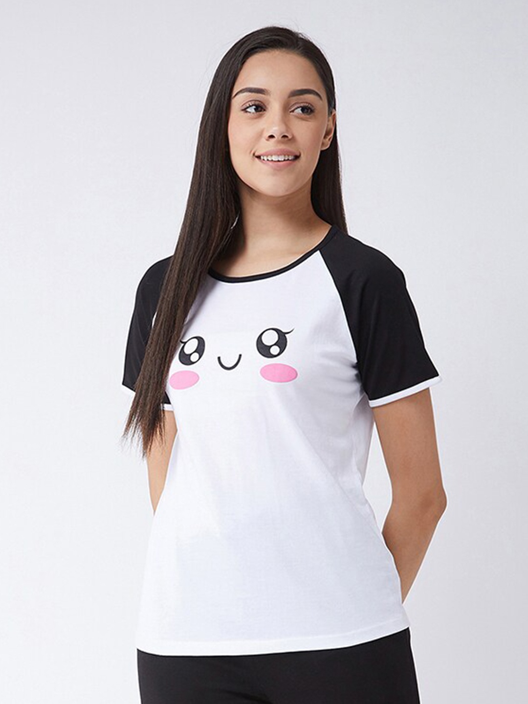 

BAESD Graphic Printed Round Neck Raglan Sleeves Pure Cotton Relaxed Fit T-shirt, White