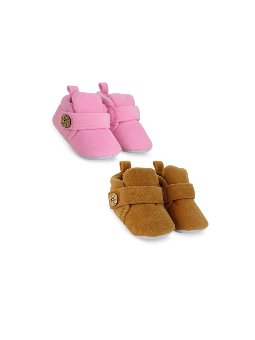 

BAESD Infants Set Of 2 Anti-Skid Sole Velvet Booties, Pink