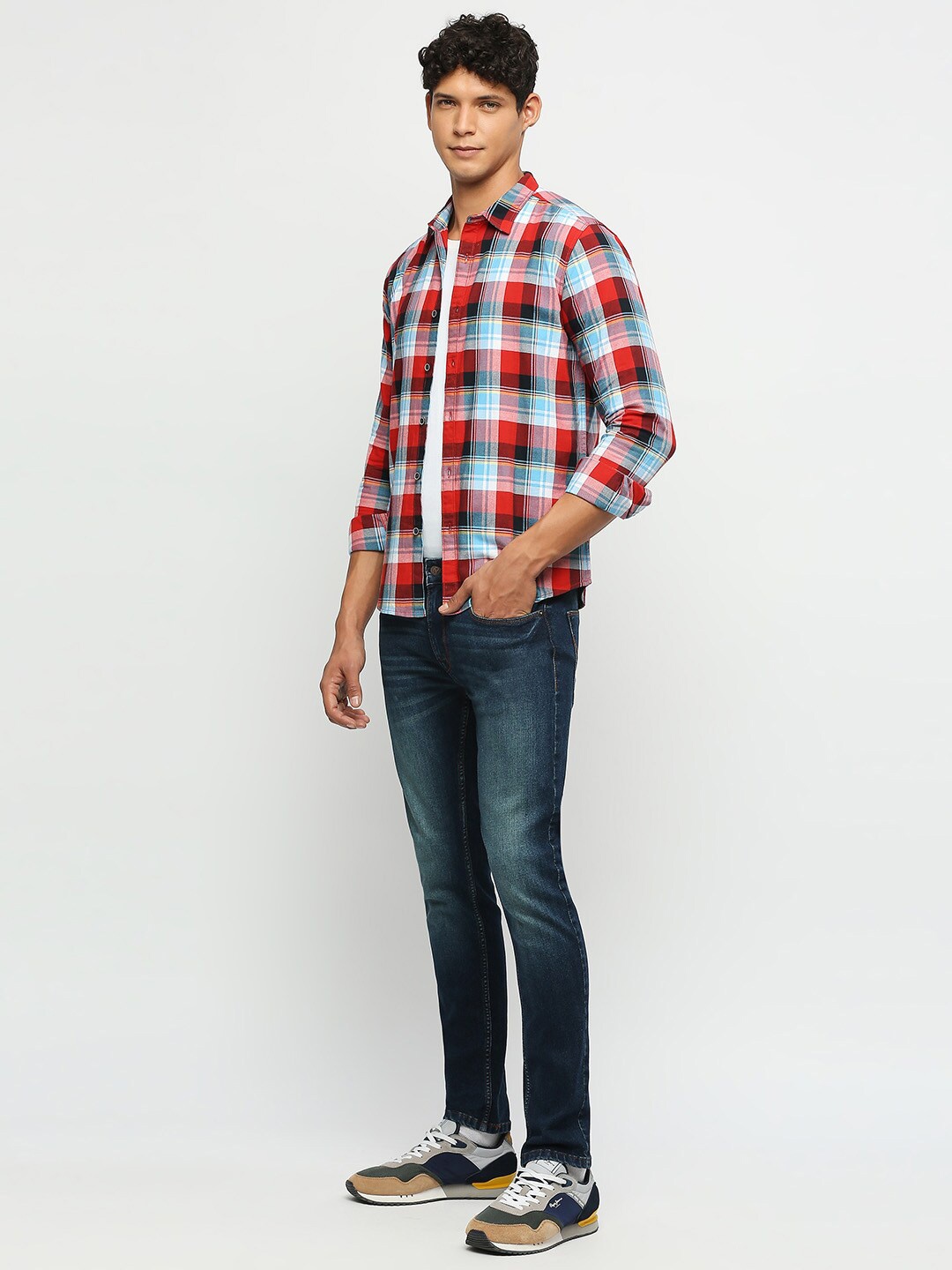 

Pepe Jeans Checked Spread Collar Cotton Casual Shirt, Red