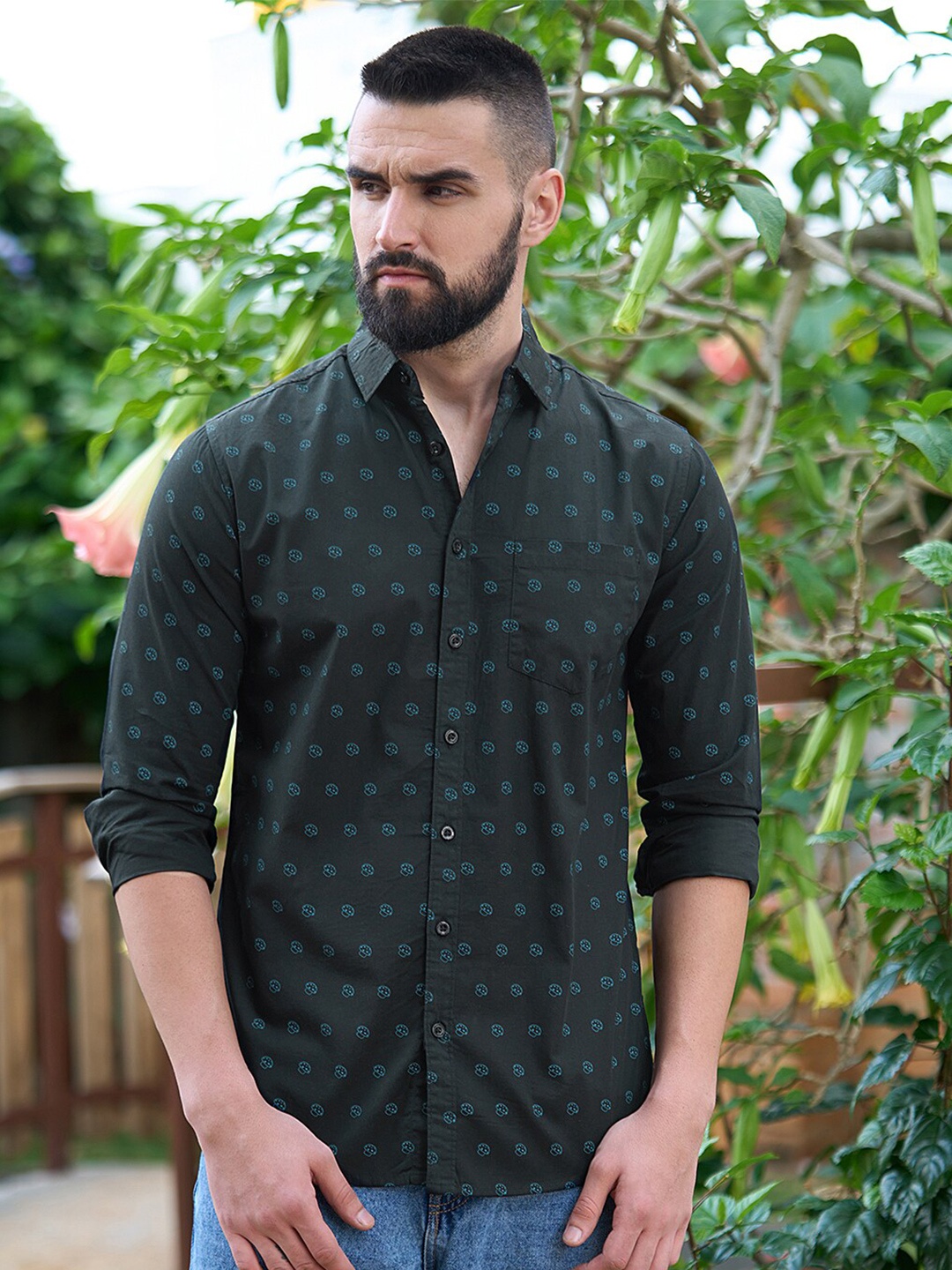 

DILLINGER Conversational Printed Pure Cotton Casual Shirt, Black