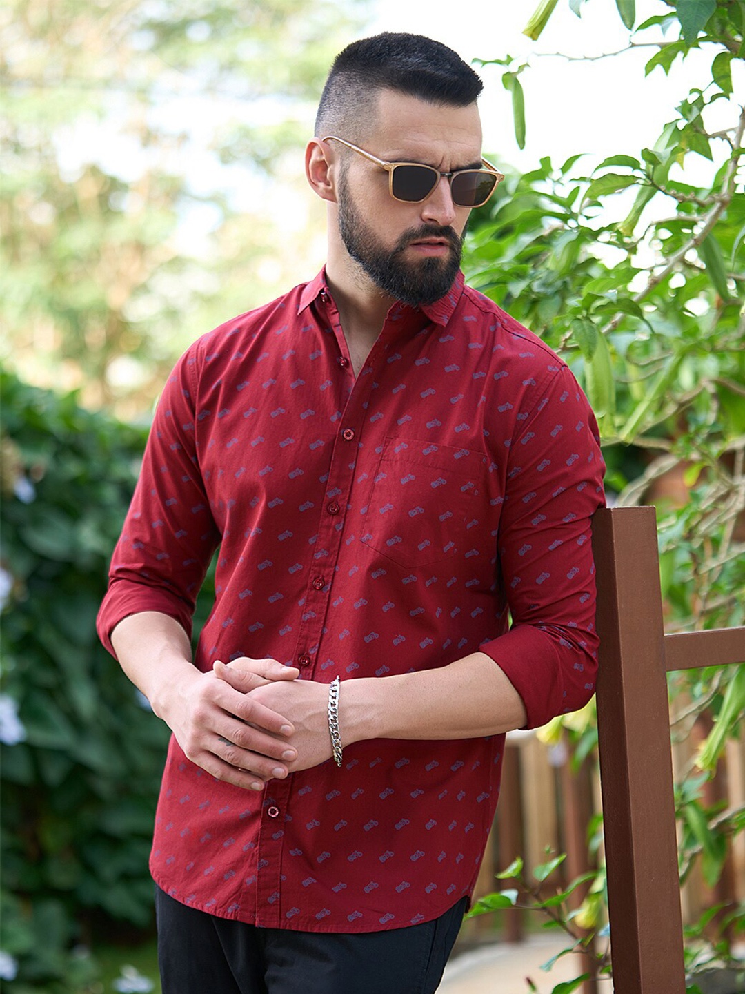 

DILLINGER Conversational Printed Pure Cotton Casual Shirt, Maroon