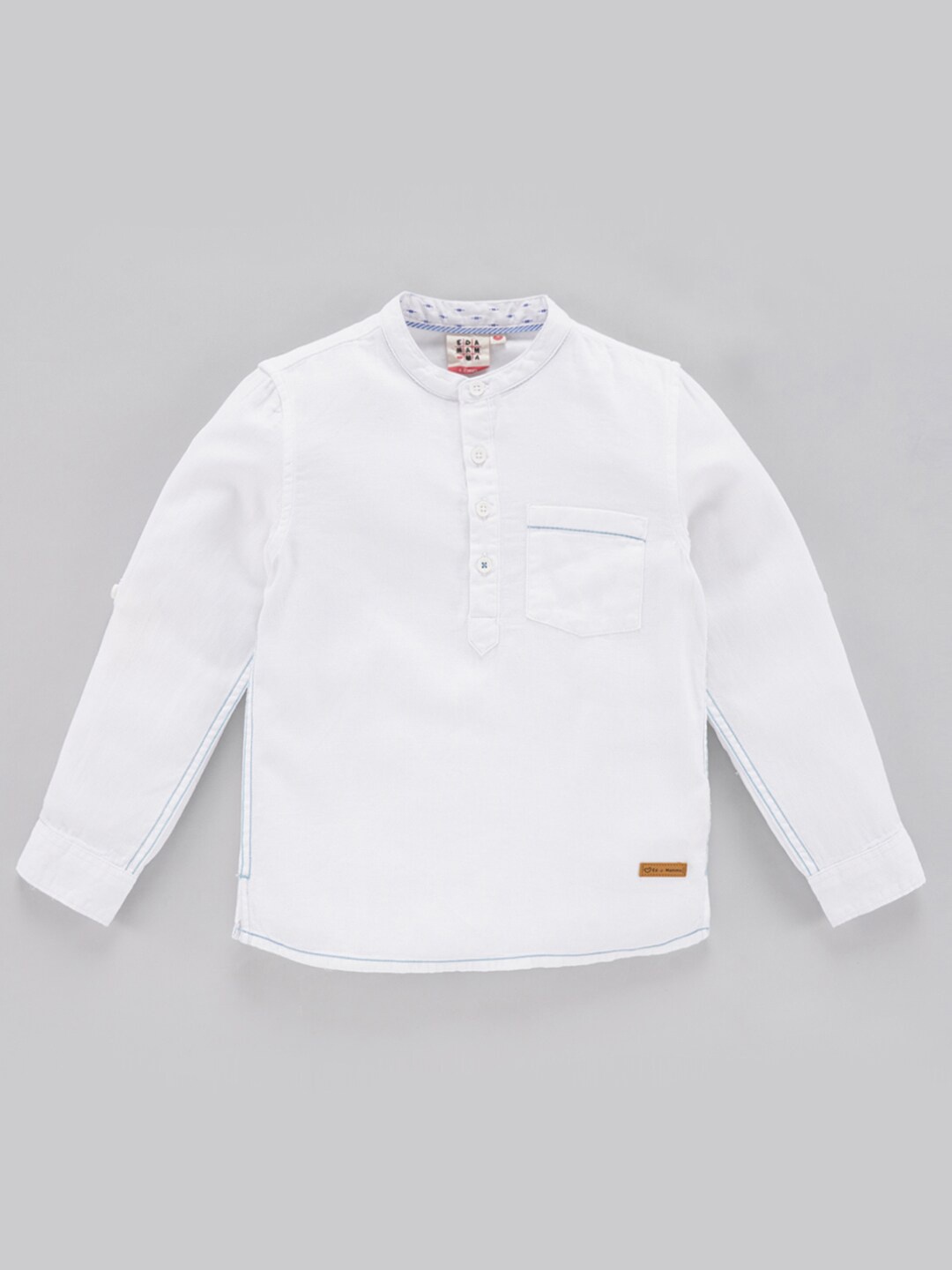 

Ed-a-Mamma Boys Band Collar Roll-Up Sleeves Casual Cotton Shirt, White