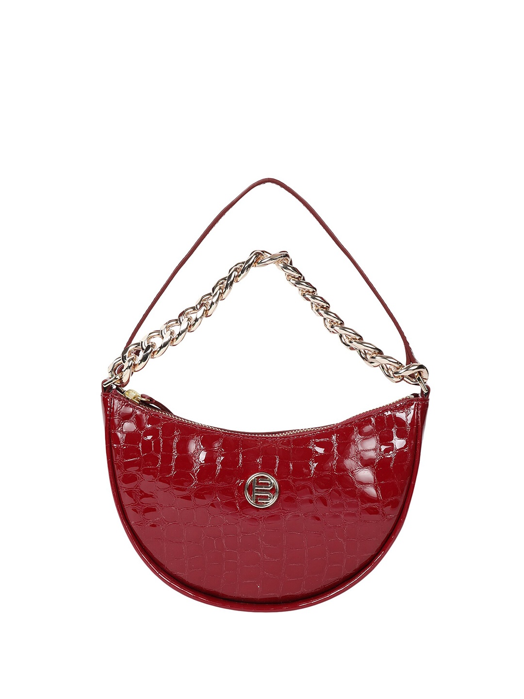 

BAGATT Barletta Textured Half Moon Leather Hobo Bag, Red