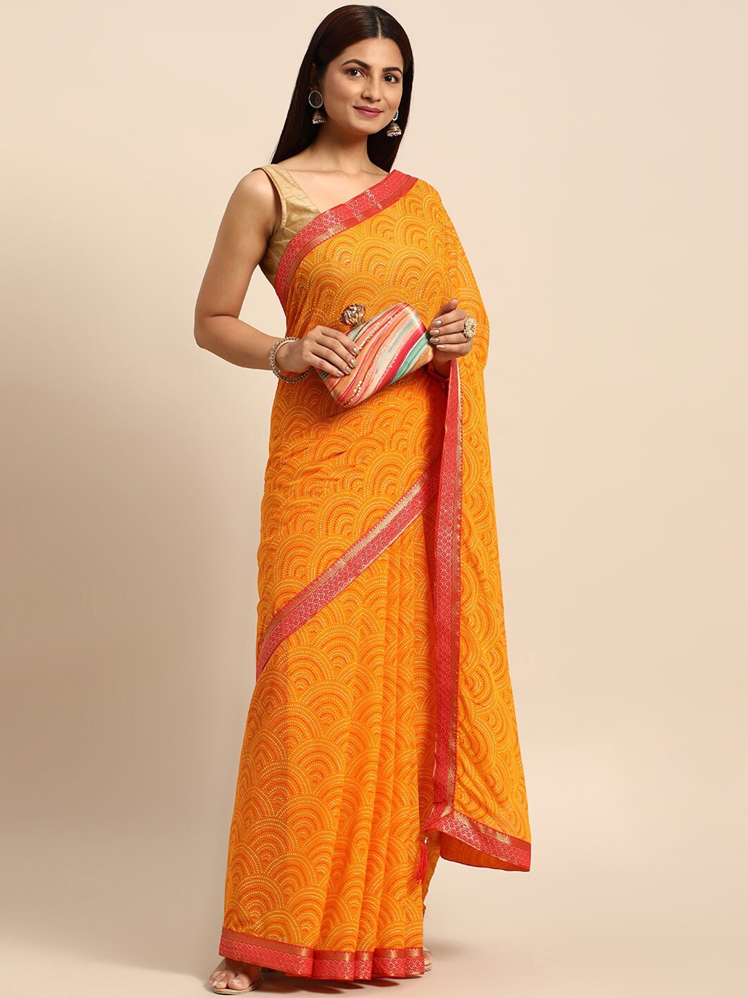 

KALINI Geometric Printed Zari Saree, Yellow