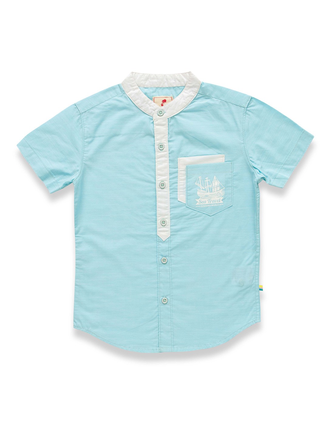 

JusCubs Boys Premium Band Collar Cotton Casual Shirt, Blue