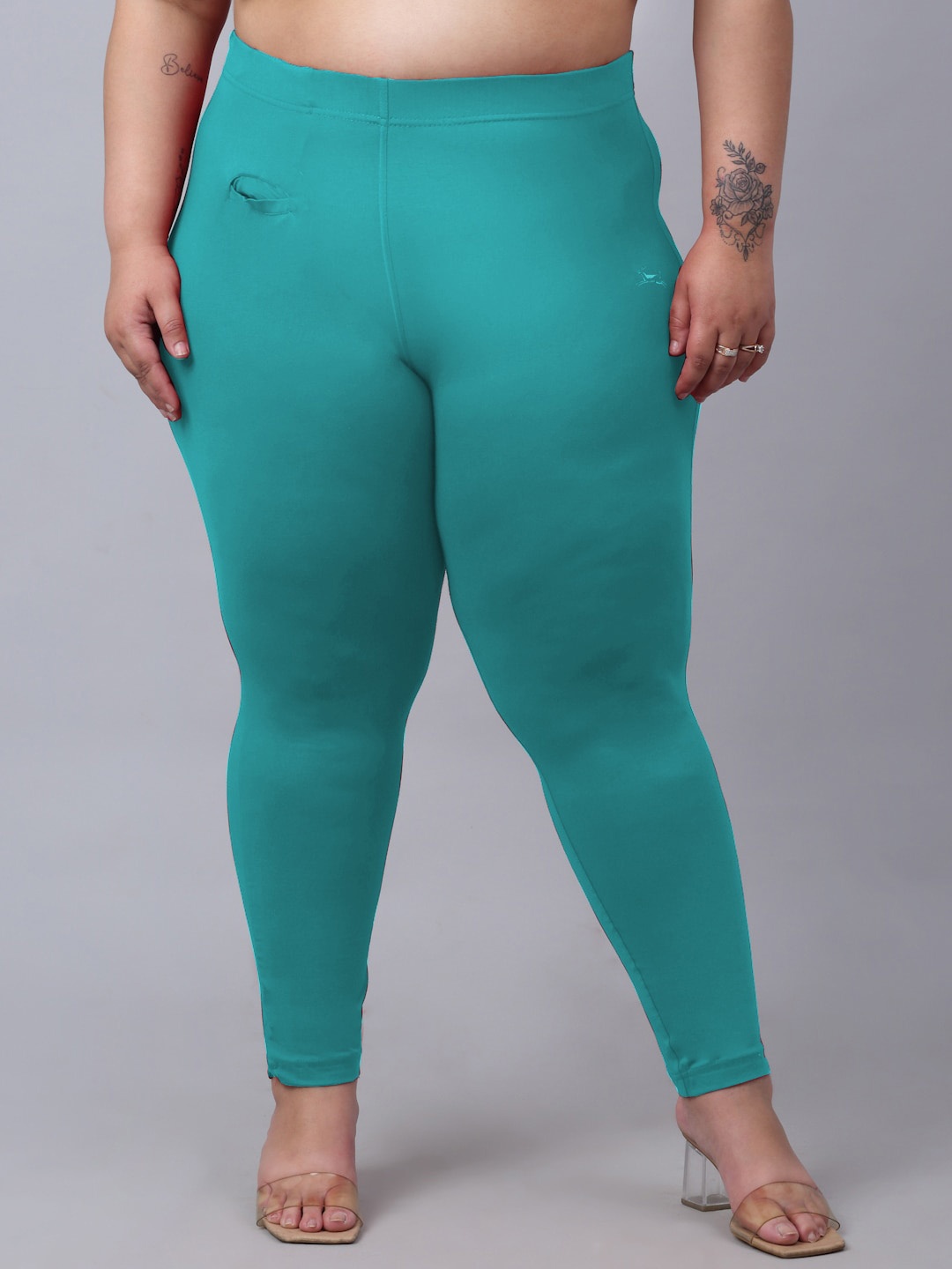 

Trend Level Women Plus Size Super Easy Wash Regular Fit Cotton Cigarette Trousers, Sea green