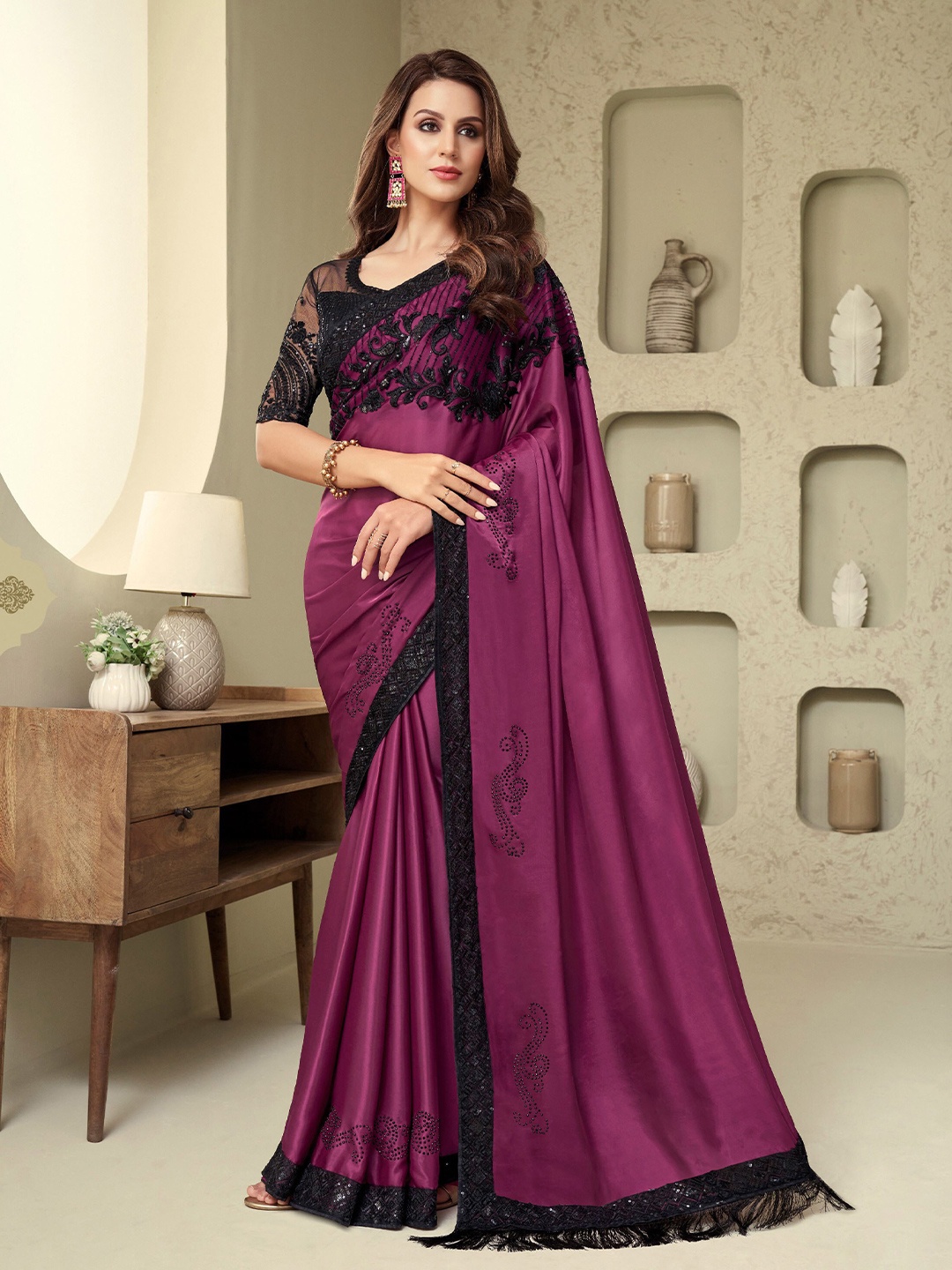 

Mitera Embellished Sequinned Saree, Purple