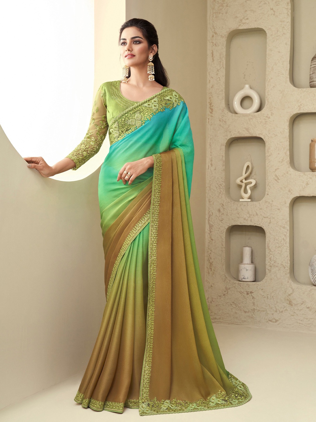 

Mitera Ombre Embroidered Saree, Blue