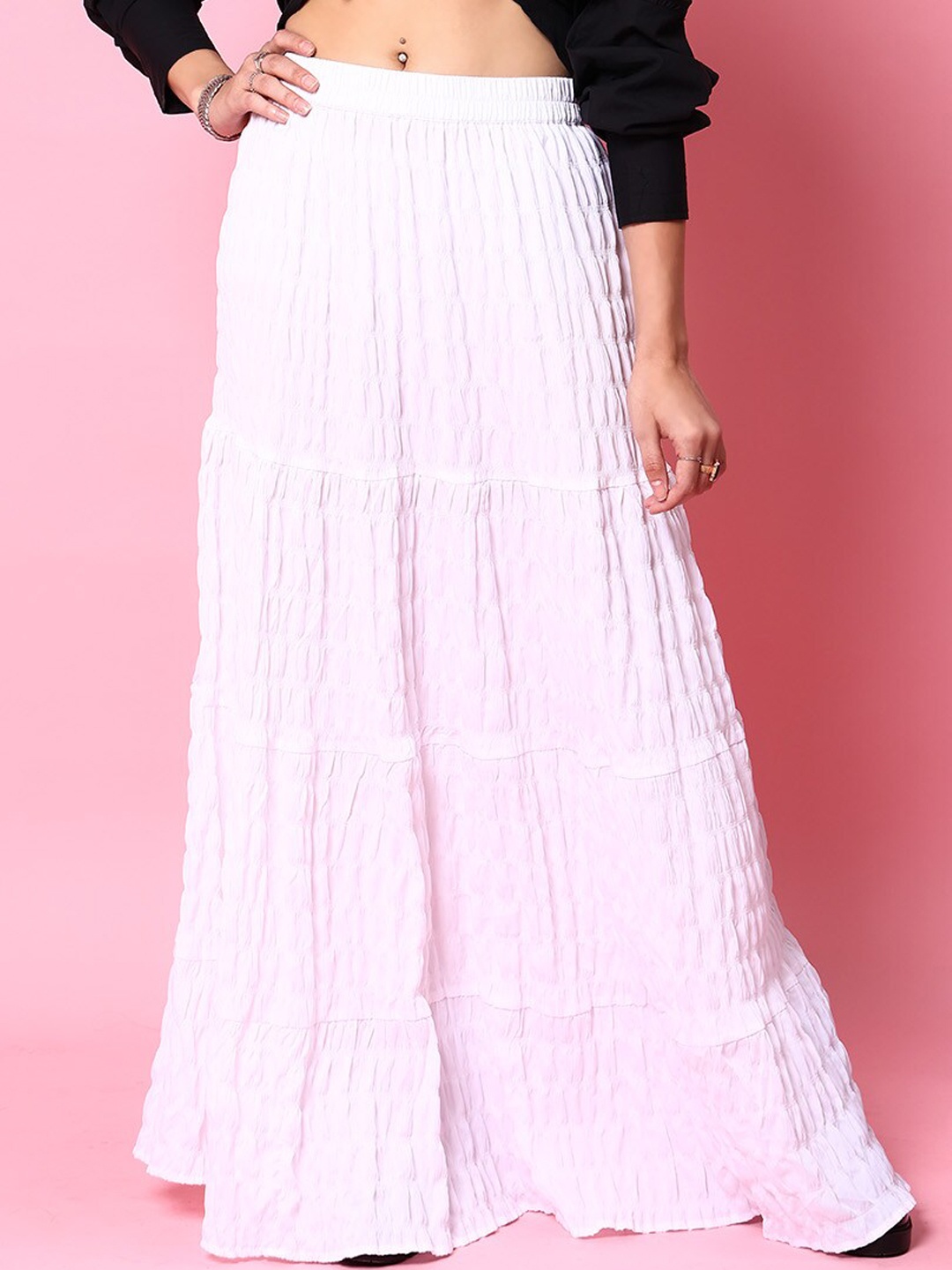 

Freehand by The Indian Garage Co Self Design Gathered Maxi Tiered Skirt, Pink