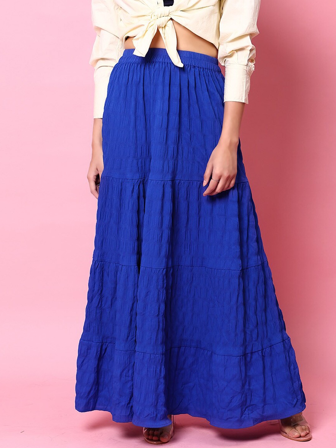 

Freehand by The Indian Garage Co Self Design Maxi Tiered Skirt, Blue