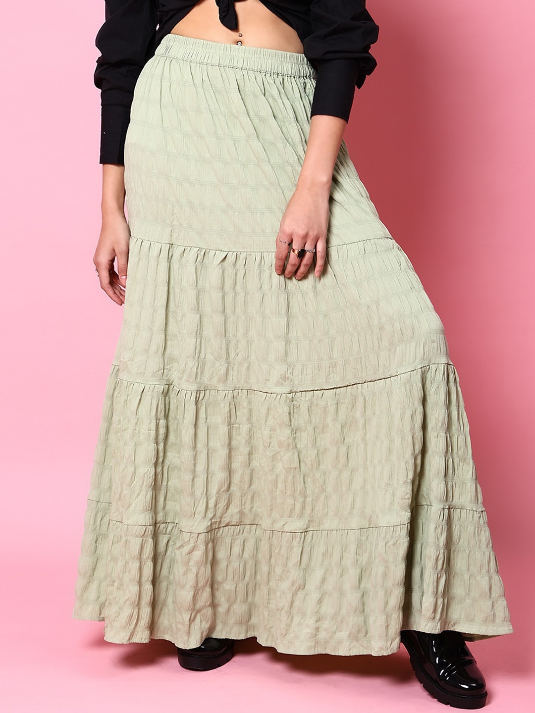 

Freehand by The Indian Garage Co Self Design Gathered Maxi Tiered Skirt, Green